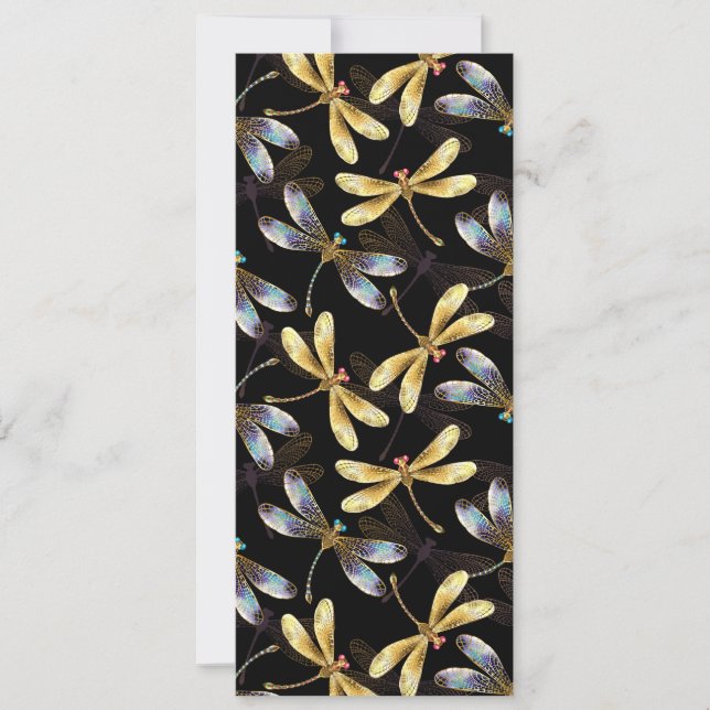 Faire-part Motif sans couture avec libellules d'or (Devant)