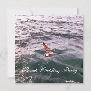 FAIRE-PART MOUETTE VOLANT AU-DESSUS DES VAGUES MARIAGE SUR LA