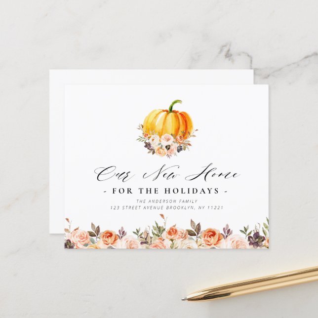 faire-part mouvant floral de remerciement citrouil (Devant/Arrière en situation)