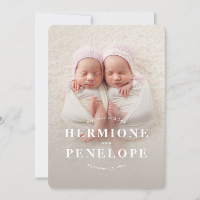 Faire-part Multi photo jumeau moderne géométrique + typograph (Devant)