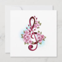 Musical treble clef notes with sakura flowers