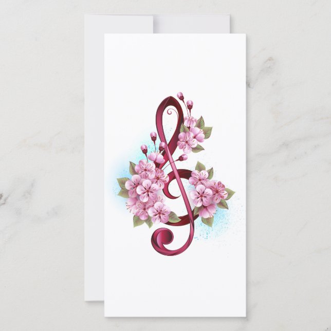 Faire-part Musical treble clef notes with sakura flowers (Devant)