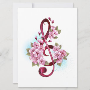 Faire-part Musical treble clef notes with sakura flowers