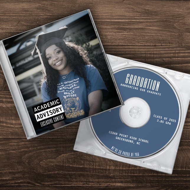 Faire-part Musique CD Coque Album Couverture Bleu Graduation (Music CD Case Album Cover Blue Graduation Announcement
)