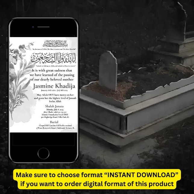 Faire-part musulmane de la mort Femme Janaza Prièr (Créateur téléchargé)