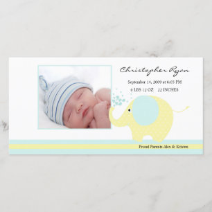 Faire-part Naissance bleue Annoucement de bébé d'éléphant