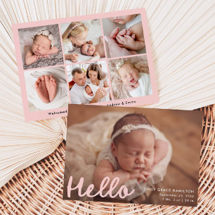 Faire-part Naissance Collage Photo Rose Bonjour Écriture Manu