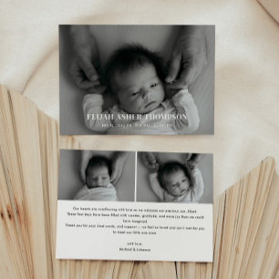 Faire-part Naissance de bébé moderne en noir et blanc avec ph
