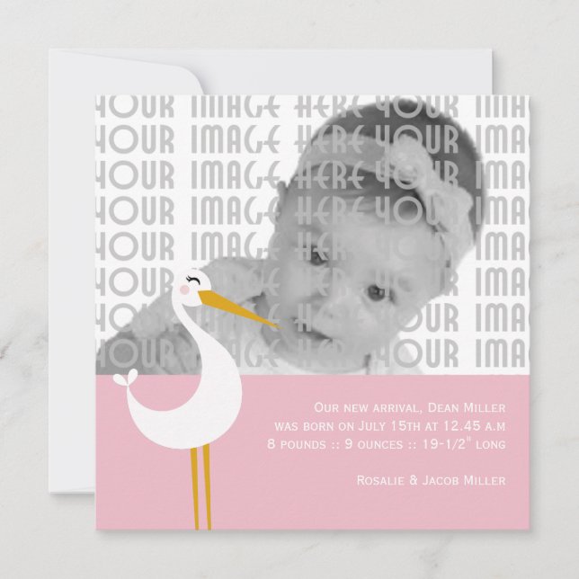 Faire-part Naissance de cigogne (Devant)