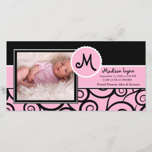 Faire-part Naissance de la petite fille rose et noire
