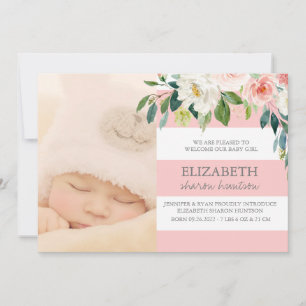 Faire-part Naissance d'une petite fille avec de l'aquarelle r