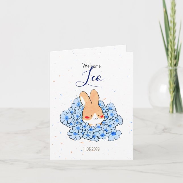 Faire-part naissance lapin photo Florals (Devant)