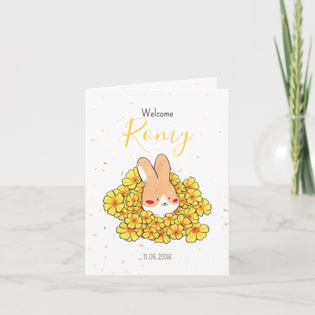 Faire-part naissance lapin photo Florals (Devant)