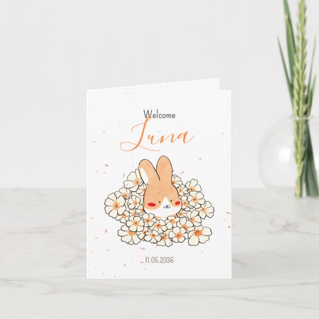 Faire-part naissance lapin photo Florals (Devant)