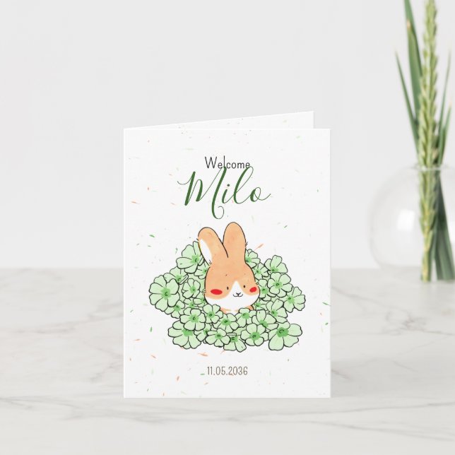 Faire-part naissance lapin photo Florals (Devant)