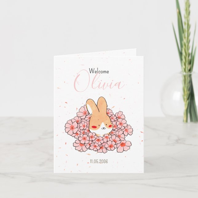 Faire-part naissance lapin photo Florals (Devant)