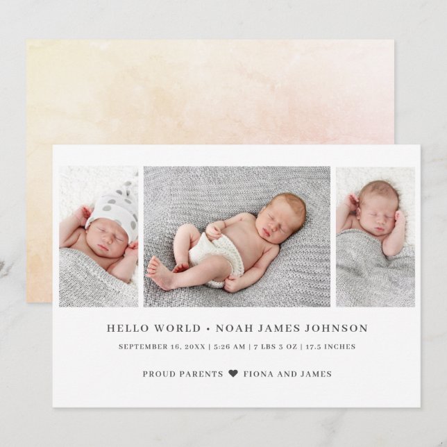 Faire-part Naissance Moderne 3 Photos (Devant / Derrière)