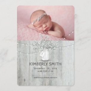 Faire-part Naissance nouveau-née rustique florale de photo de