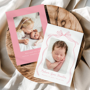 Faire-part Naissance photo vintage rose Bow 2
