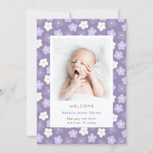 Faire-part Naissance simple d'aquarelle florale violette