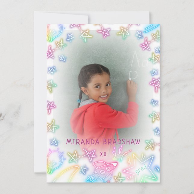 Faire-part Neon Pastel Stars Galaxy Kids Graduation Photo Ann (Devant)