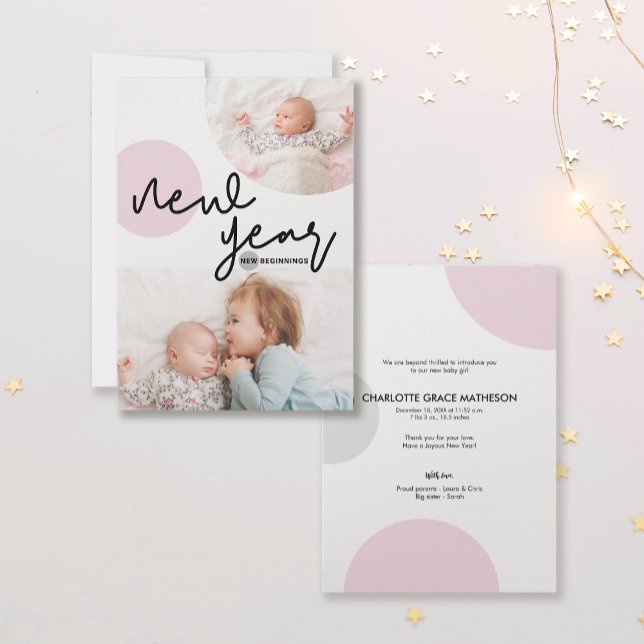 Faire-part New Year New Beginnings Pink Dots Baby girl photos (Créateur téléchargé)