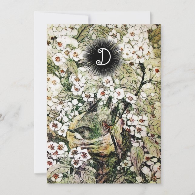 FAIRE-PART NID D'OISEAU, MONOGRAMME BROWN DES FLEURS DE PRINT (Devant)