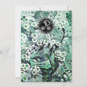 FAIRE-PART NIVEAU D'OISEAU, ARBRE, BLANC BLEU FLEURS DE PRINT