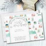 Faire-part Noël de New House Mountain Village Moving<br><div class="desc">Joyeux Noël de notre carte de faire-part mobile New Home vacances. Le design est composé de calligraphie manuscrite et d'un motif de maisons, de montagnes et de pins enneigés en rose et vert pastel vintage. Vous pouvez facilement modifier le libellé pour le rendre adapté aux célibataires, aux couples et aux...</div>