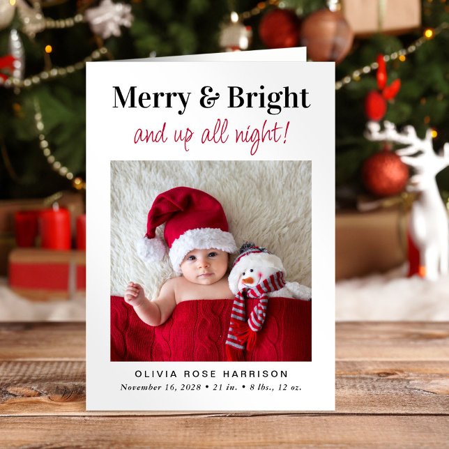 Faire-part Noël Joyeux Bright Photo Fête Naissance (A beautiful and unique way to thank family and friends and introduce them to your Christmas  baby)