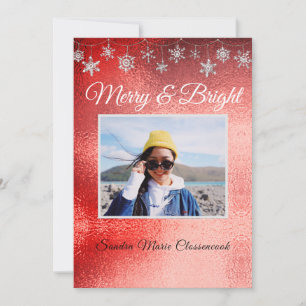 Faire-part Noel Métallique Rouge Simple Moderne