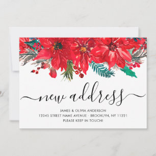 Faire-part Noël Poinsettia Nouvelle adresse Holiday Moving