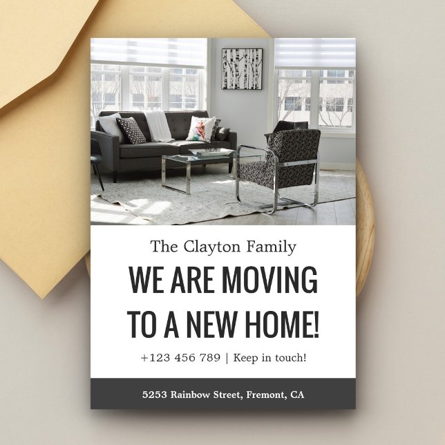 Faire-part Noir et blanc Nous sommes en train de bouger Faire (Créateur téléchargé)