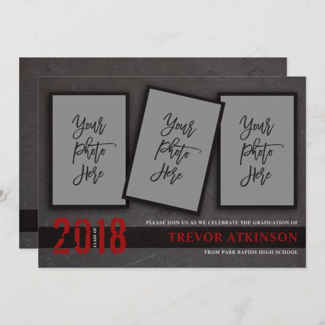 Faire-part noir et rouge d'obtention du diplôme de (Devant / Derrière)