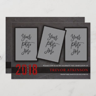 Faire-part noir et rouge d'obtention du diplôme de