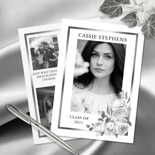 Faire-part Noir |White 4 Photo Collage Gold Frame Graduation (Créateur téléchargé)