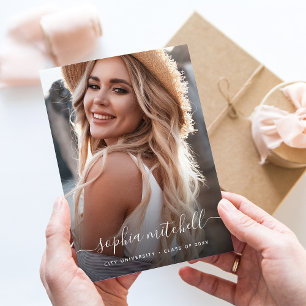 Faire-part Nom dans le script   Blush Pink Photo Graduation