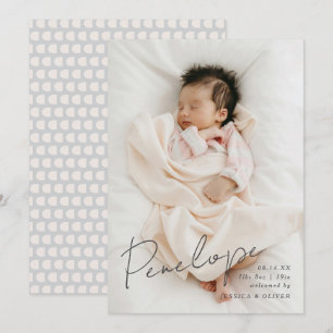 Faire-part Nom de bébé calligraphique moderne à fond de sang