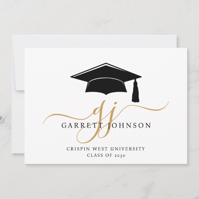 Faire-part Nom de diplôme élégant Monogramme Or (Devant)