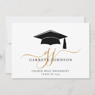 Faire-part Nom de diplôme élégant Monogramme Or