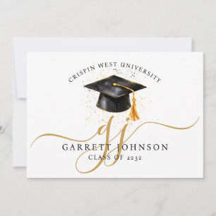 Faire-part Nom de diplôme élégant Monogramme Or