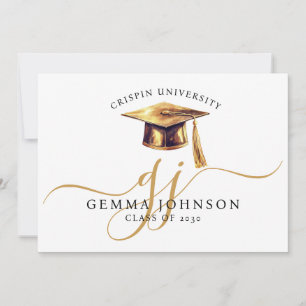 Faire-part Nom de diplôme élégant Monogramme Or