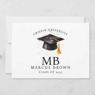 Faire-part Nom de diplôme élégant Monogramme Or