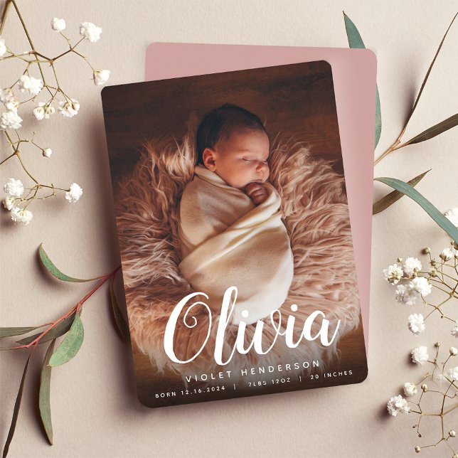 Faire-part nom du script | Naissance de la photo verticale (Créateur téléchargé)