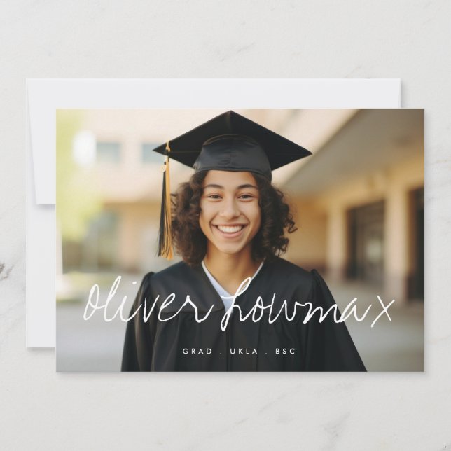 Faire-part Nom fantaisie Élégant Diplômé Deux photos (Devant)