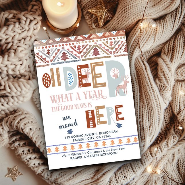 Faire-part Nordique Fairisle et la typographie amusante Holid (Nordic We Moved Christmas Card from the Holiday Moving Announcements Collection by Darling & May)