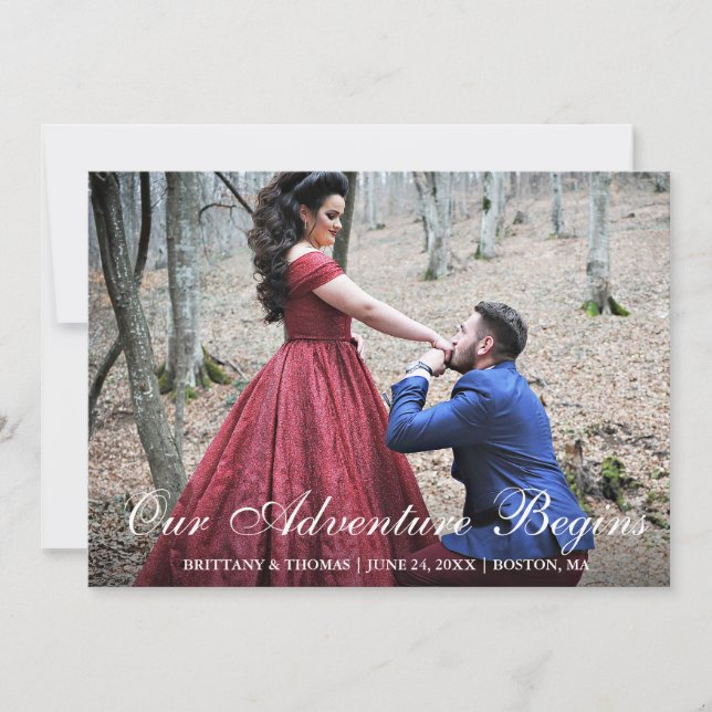 Faire-part Notre aventure commence Fiançailles Couple Photo (Devant)