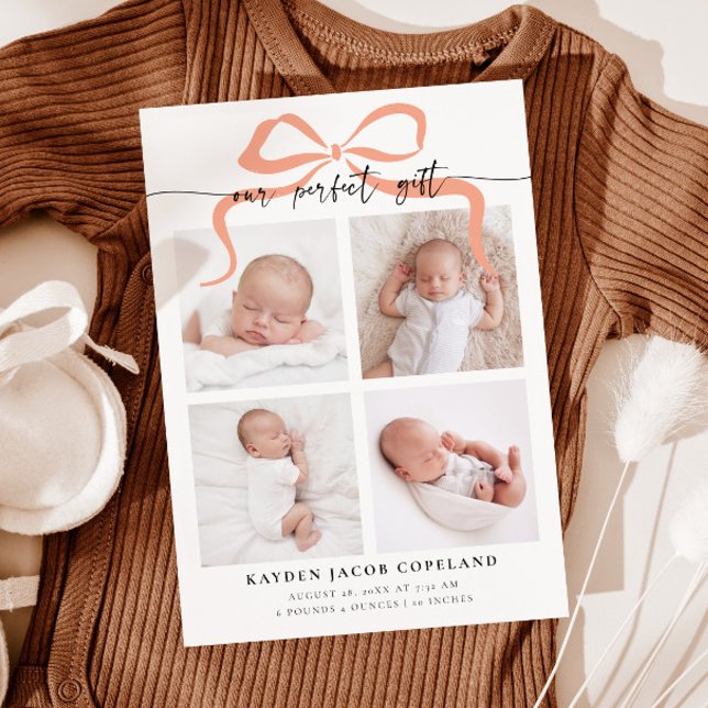 Faire-part Notre cadeau parfait Pink Bow photo naissance (Créateur téléchargé)