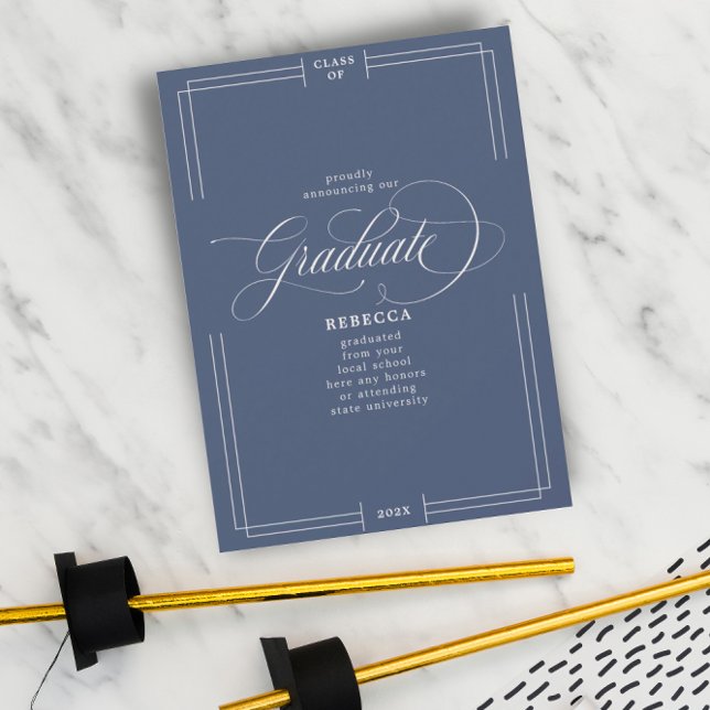 Faire-part Notre Diplômé Classique Script Bleu Pas de Diplôme (Créateur téléchargé)