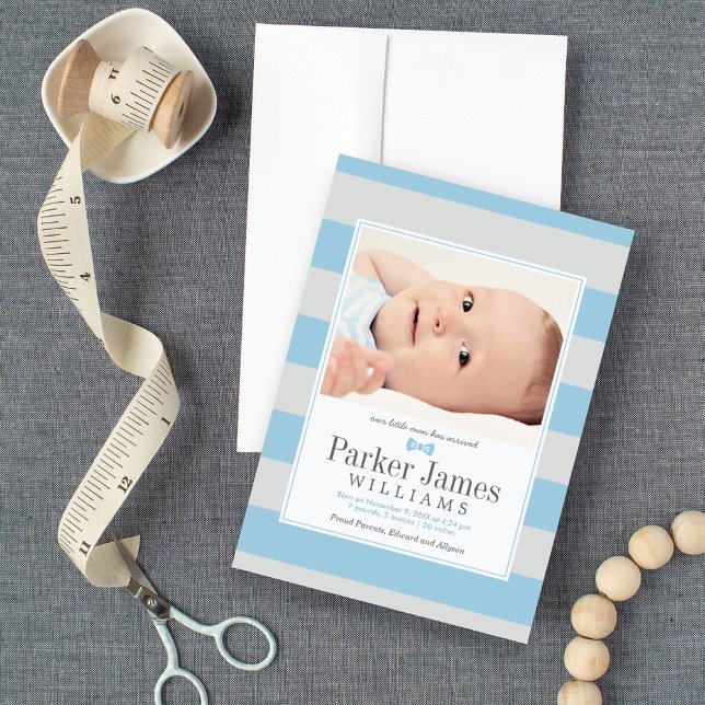 Faire-part Notre joli garçon bleu gris beau bébé naissance (Créateur téléchargé)